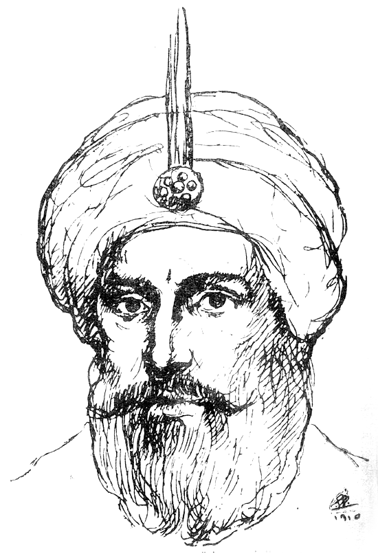 al-Husayn al-Awwal, Malik al-Hijaz [Drawing], Harun al-Rashid, A`zam Muluk al-`Arab [Drawing], al-Funun 3, no. 7 (July 1918)